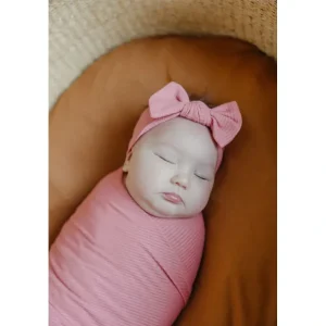 Rosewood Rib Knit Swaddle Blanket Headband Bow Set - CaringForTots - Professional Baby and Children's Products | Caring for Growth, Caring for Every Moment* Blankets