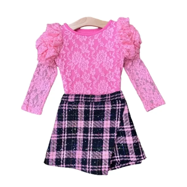 Rosy Daydream Pink Rosette Sleeve Lace Top And Skirt Set - CaringForTots - Professional Baby and Children's Products | Caring for Growth, Caring for Every Moment* Tees - Long Sleeve