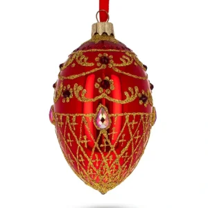 Ruby Jewels On Glossy Red Glass Egg Ornament 4 Inches - CaringForTots - Professional Baby and Children's Products | Caring for Growth, Caring for Every Moment* Christmas Tree Ornaments