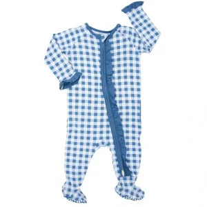 Ruffle Footie - Blue Gingham - CaringForTots - Professional Baby and Children's Products | Caring for Growth, Caring for Every Moment* Footie Pajamas