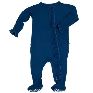 Ruffle Footie - Deep Navy - CaringForTots - Professional Baby and Children's Products | Caring for Growth, Caring for Every Moment* Footie Pajamas
