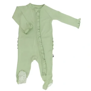 Ruffle Footie - Sage - CaringForTots - Professional Baby and Children's Products | Caring for Growth, Caring for Every Moment* Footie Pajamas