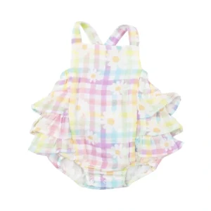 Ruffle Sunsuit - Gingham Daisy - CaringForTots - Professional Baby and Children's Products | Caring for Growth, Caring for Every Moment* Jumpsuits
