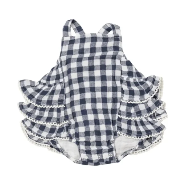 Ruffle Sunsuit - Gingham Navy - CaringForTots - Professional Baby and Children's Products | Caring for Growth, Caring for Every Moment* Jumpsuits
