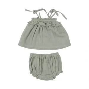 Ruffle Top & Bloomer - Desert Sage Solid Muslin - CaringForTots - Professional Baby and Children's Products | Caring for Growth, Caring for Every Moment* Bloomers