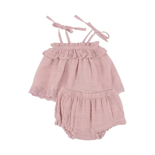 Ruffle Top & Bloomer - Dusty Pink Solid Muslin - CaringForTots - Professional Baby and Children's Products | Caring for Growth, Caring for Every Moment* Bloomers