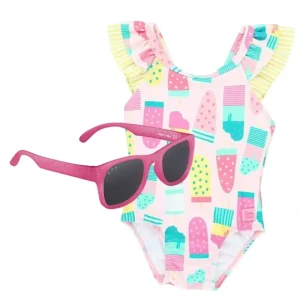 Rufflebutts Baby Ice Cream One Piece With Roshambo Pink Glitter Sunglasses - CaringForTots - Professional Baby and Children's Products | Caring for Growth, Caring for Every Moment* Sunglasses