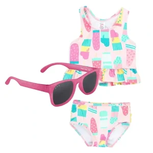 Rufflebutts Girls Ice Cream Tankini With Roshambo Pink Glitter Sunglasses - CaringForTots - Professional Baby and Children's Products | Caring for Growth, Caring for Every Moment* Sunglasses