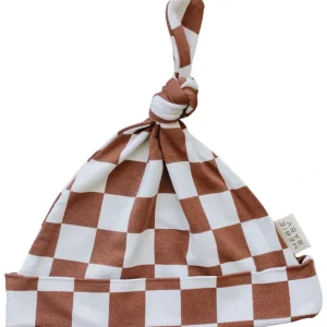 Rust Checkered Bamboo Newborn Knot Hat - CaringForTots - Professional Baby and Children's Products | Caring for Growth, Caring for Every Moment* Baby Hats