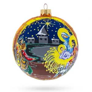 Sacred And Elegant Nativity Scene On Gold Glass Ball - Blown Glass Christmas Ornament 4 Inches - CaringForTots - Professional Baby and Children's Products | Caring for Growth, Caring for Every Moment* Ornaments