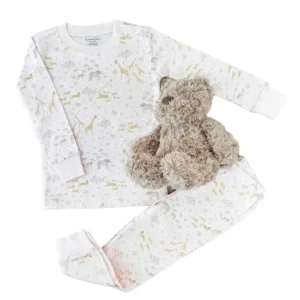 Safari Snug Fit Long Pajama Set, White - CaringForTots - Professional Baby and Children's Products | Caring for Growth, Caring for Every Moment* Pajamas - Long Set
