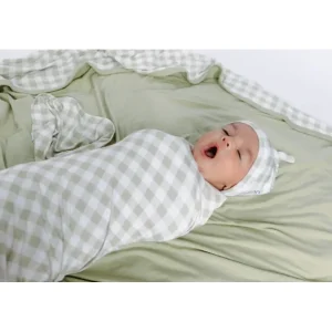 Sage Gingham Dream Swaddle & Beanie - CaringForTots - Professional Baby and Children's Products | Caring for Growth, Caring for Every Moment* The Dream Swaddle & Beanie
