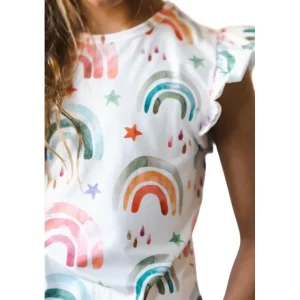 Sale Tonal Rainbow S/s Ruffle Tee - CaringForTots - Professional Baby and Children's Products | Caring for Growth, Caring for Every Moment* Tees - Short Sleeve