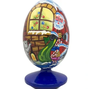 Santa Claus, Bunny Reindeer Looking At The Christmas Tree Wooden Egg 4.75 Inch - CaringForTots - Professional Baby and Children's Products | Caring for Growth, Caring for Every Moment* Christmas Trees