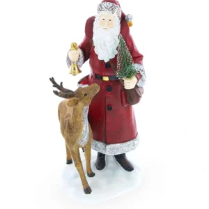 Santa Holding Christmas Tree And Bell By Reindeer Figurine 12 Inches - CaringForTots - Professional Baby and Children's Products | Caring for Growth, Caring for Every Moment* Christmas Trees