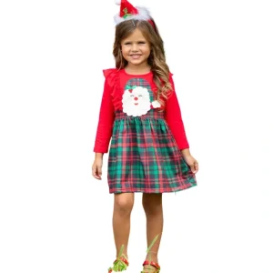 Santa Ruffled Plaid Long Sleeve Dress - CaringForTots - Professional Baby and Children's Products | Caring for Growth, Caring for Every Moment* Dresses - Long Sleeve