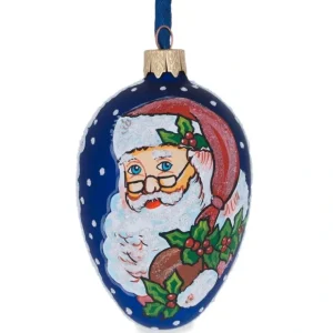 Santa With Mistletoe Glass Egg Ornament 4 Inches - CaringForTots - Professional Baby and Children's Products | Caring for Growth, Caring for Every Moment* Christmas Tree Ornaments