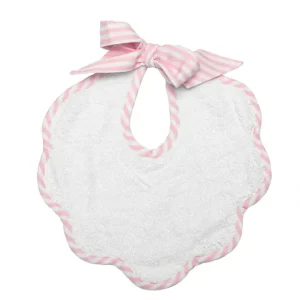 Scalloped Bib | Palm Beach Pink Stripe Linen - CaringForTots - Professional Baby and Children's Products | Caring for Growth, Caring for Every Moment* Bibs