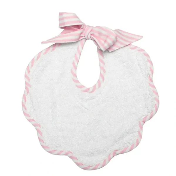 Scalloped Bib | Palm Beach Pink Stripe Linen - CaringForTots - Professional Baby and Children's Products | Caring for Growth, Caring for Every Moment* Bibs