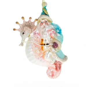 Seaside Fantasy: Nautical Santa Riding Seahorse - Blown Glass Christmas Ornament - CaringForTots - Professional Baby and Children's Products | Caring for Growth, Caring for Every Moment* Christmas Tree Ornaments