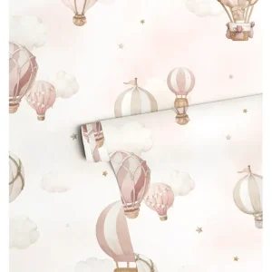 Selene - Children's Wallpaper - Pink Hot-air Balloons - CaringForTots - Professional Baby and Children's Products | Caring for Growth, Caring for Every Moment* Wallpaper 10m