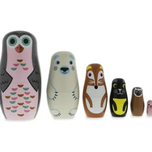 Set Of 6 Animals Wooden Nesting Dolls- Owl, Bear, Fox, Cat, Monkey, Pig - CaringForTots - Professional Baby and Children's Products | Caring for Growth, Caring for Every Moment* Animals