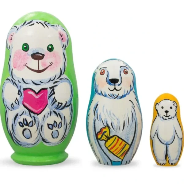 Set Of 3 Bears With Heart Wooden Nesting Dolls 4.25 Inches - CaringForTots - Professional Baby and Children's Products | Caring for Growth, Caring for Every Moment* Animals