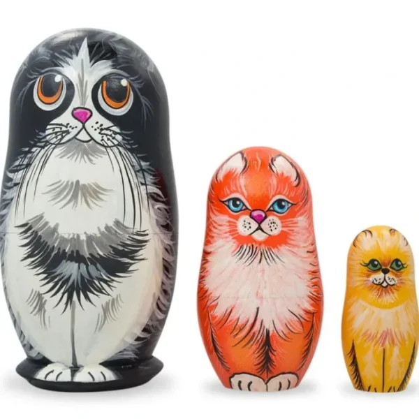 Set Of 3 Black, Red & Yellow Cats Wooden Nesting Dolls 4.25 Inches - CaringForTots - Professional Baby and Children's Products | Caring for Growth, Caring for Every Moment* Animals