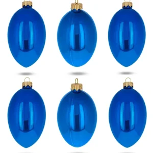 Set Of 6 Blue Glossy Glass Egg Ornaments 4 Inches - CaringForTots - Professional Baby and Children's Products | Caring for Growth, Caring for Every Moment* Christmas Tree Ornaments
