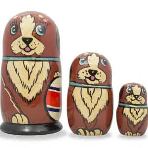 Set Of 3 Brown Dog With Ball Wooden Nesting Dolls 5 Inches - CaringForTots - Professional Baby and Children's Products | Caring for Growth, Caring for Every Moment* Animals