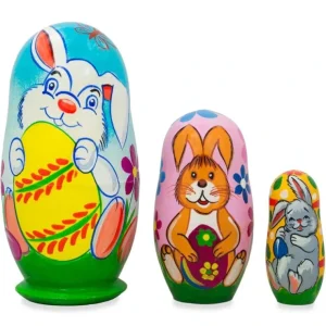 Set Of 3 Bunnies And Easter Eggs Wooden Nesting Dolls 4.25 Inches - CaringForTots - Professional Baby and Children's Products | Caring for Growth, Caring for Every Moment* Bunnies