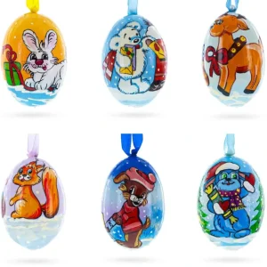 Set Of 6 Bunny, Reindeer, Dog And White Bear Wooden Christmas Ornaments 3 Inches - CaringForTots - Professional Baby and Children's Products | Caring for Growth, Caring for Every Moment* Christmas Tree Ornaments