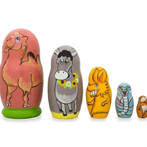 Set Of 5 Camel, Donkey, Snake Wooden Animal Nesting Dolls 4.25 Inches - CaringForTots - Professional Baby and Children's Products | Caring for Growth, Caring for Every Moment* Animals