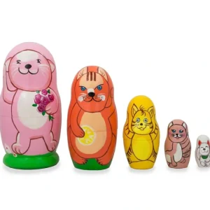 Set Of 5 Cats And Kitties Wooden Nesting Dolls 4.25 Inches - CaringForTots - Professional Baby and Children's Products | Caring for Growth, Caring for Every Moment* Animals