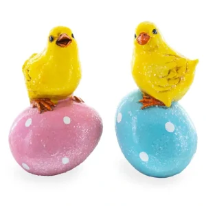 Set Of 2 Chicks On Easter Egg Figurines 3.8 Inches - CaringForTots - Professional Baby and Children's Products | Caring for Growth, Caring for Every Moment* Bunnies