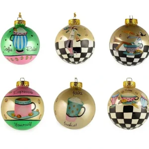 Set Of 6 Coffee, Mocha, Latte Lovers Christmas Glass Ball Ornaments 3.25 Inches - CaringForTots - Professional Baby and Children's Products | Caring for Growth, Caring for Every Moment* Christmas Tree Ornaments