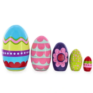 Set Of 5 Colorful Easter Eggs Pysanky Wooden Nesting Dolls 5 Inches - CaringForTots - Professional Baby and Children's Products | Caring for Growth, Caring for Every Moment* Easter