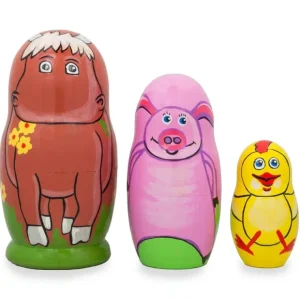 Set Of 3 Cow, Pig And Chicken Wooden Nesting Dolls 4.25 Inches - CaringForTots - Professional Baby and Children's Products | Caring for Growth, Caring for Every Moment* Animals