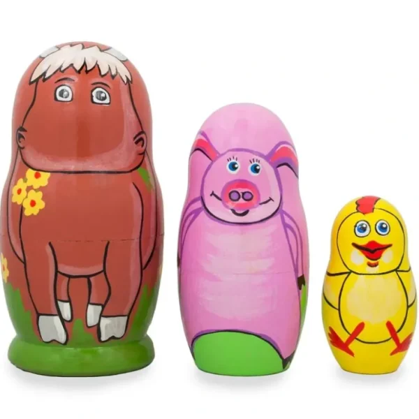 Set Of 3 Cow, Pig And Chicken Wooden Nesting Dolls 4.25 Inches - CaringForTots - Professional Baby and Children's Products | Caring for Growth, Caring for Every Moment* Animals