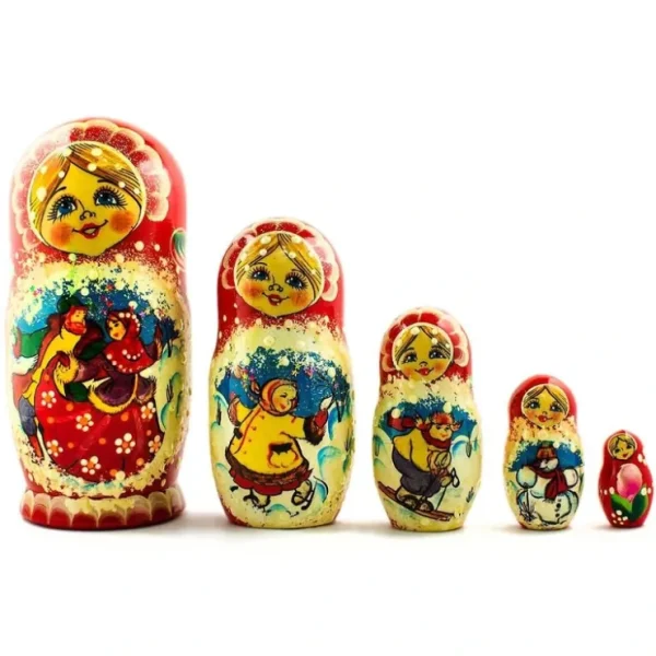 Set Of 5 Dancing Couple In Winter Village Nesting Dolls 6.5 Inches - CaringForTots - Professional Baby and Children's Products | Caring for Growth, Caring for Every Moment* Winter Villages