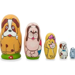 Set Of 5 Dogs And Puppies Wooden Nesting Dolls 4.25 Inches - CaringForTots - Professional Baby and Children's Products | Caring for Growth, Caring for Every Moment* Animals