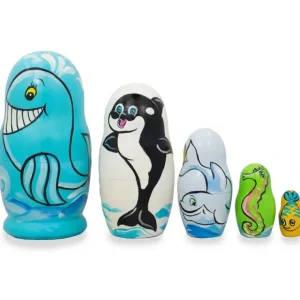 Set Of 5 Dolphin, Whale, Seahorse Wooden Sea Animals Nesting Dolls 4.25 Inches - CaringForTots - Professional Baby and Children's Products | Caring for Growth, Caring for Every Moment* Animals