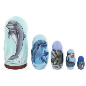 Set Of 5 Dolphins Wooden Nesting Dolls 6 Inches - CaringForTots - Professional Baby and Children's Products | Caring for Growth, Caring for Every Moment* Animals