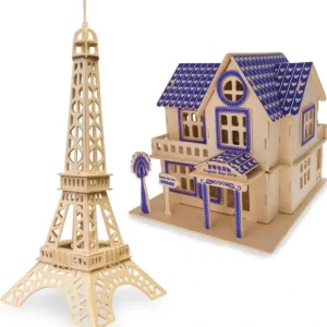 Set Of 2 Eiffel Tower And House Model Kit Wooden 3d Puzzles - CaringForTots - Professional Baby and Children's Products | Caring for Growth, Caring for Every Moment* Wooden Puzzles