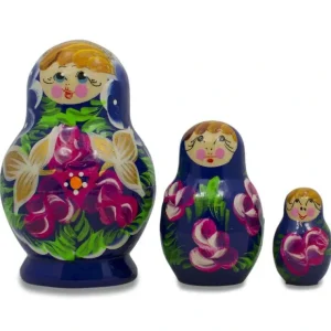 Set Of 3 Floral On Blue Dress Dolls 3.5 Inches - CaringForTots - Professional Baby and Children's Products | Caring for Growth, Caring for Every Moment* Flowers