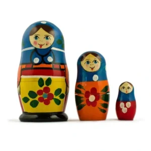 Set Of 3 Folk Girls In Blue Scarf Wooden Nesting Dolls 3.5 Inches - CaringForTots - Professional Baby and Children's Products | Caring for Growth, Caring for Every Moment* Traditional