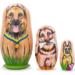 Set Of 3 German Shepherd Dogs Wooden Nesting Dolls 4.25 Inches - CaringForTots - Professional Baby and Children's Products | Caring for Growth, Caring for Every Moment* Animals
