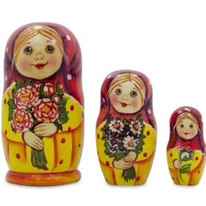 Set Of 3 Girls With Flower Bouquet Nesting Dolls 4.25 Inches - CaringForTots - Professional Baby and Children's Products | Caring for Growth, Caring for Every Moment* Flowers