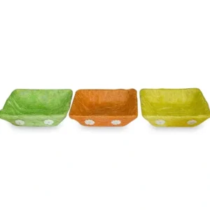 Set Of 3 Green, Orange & Yellow Sisal Silk Trays 7 Inches - CaringForTots - Professional Baby and Children's Products | Caring for Growth, Caring for Every Moment* Baskets