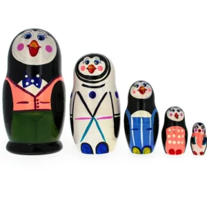 Set Of 5 Happy Penguins Nesting Dolls - CaringForTots - Professional Baby and Children's Products | Caring for Growth, Caring for Every Moment* Animals